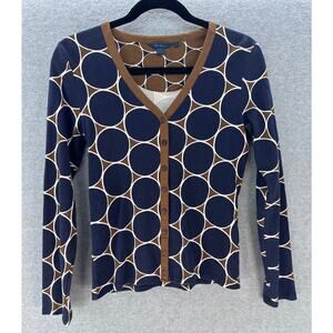 Boden Women's sz 10 100% Cotton Navy & Brown Polka Dot Button Down Long Sleeve